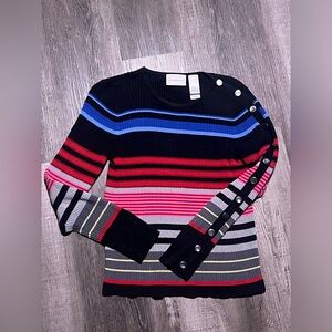 Vintage Liz Claiborne Multicolor Striped Button Sweater